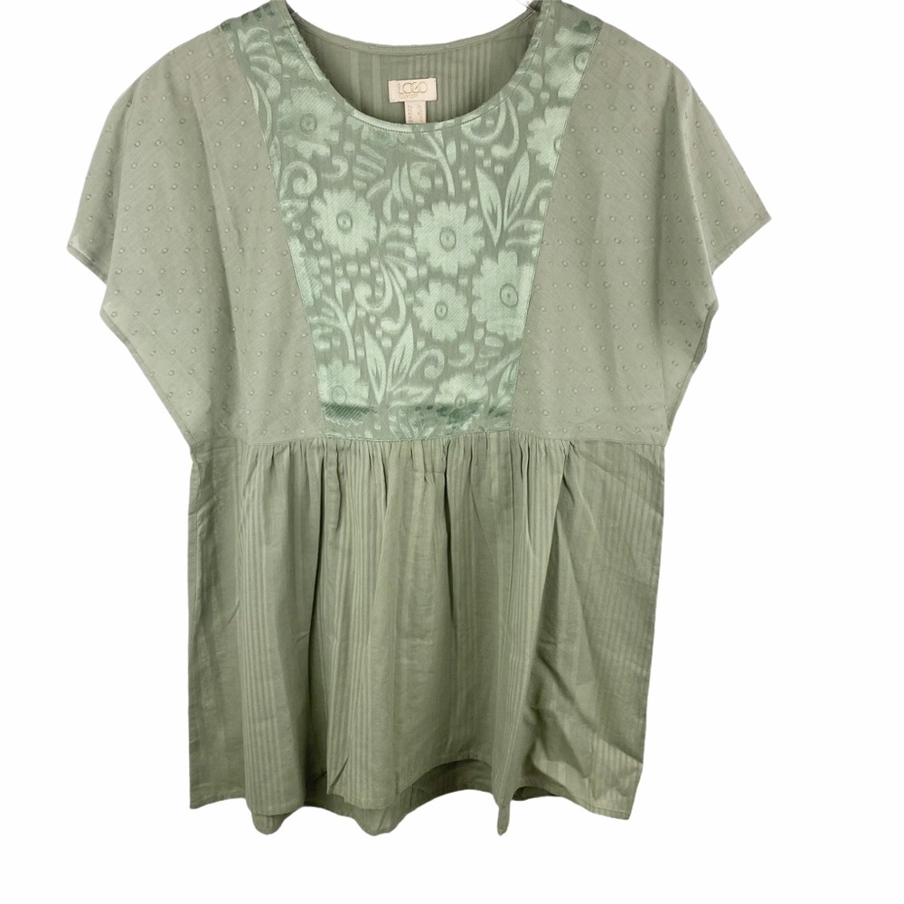 Logo Lavish Peasant Tunic Blouse Green Embroidered